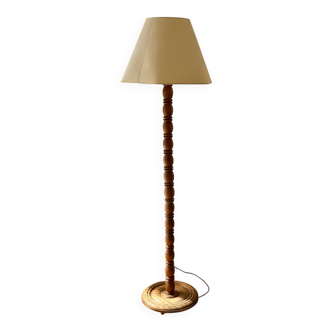 Turned wooden floor lamp