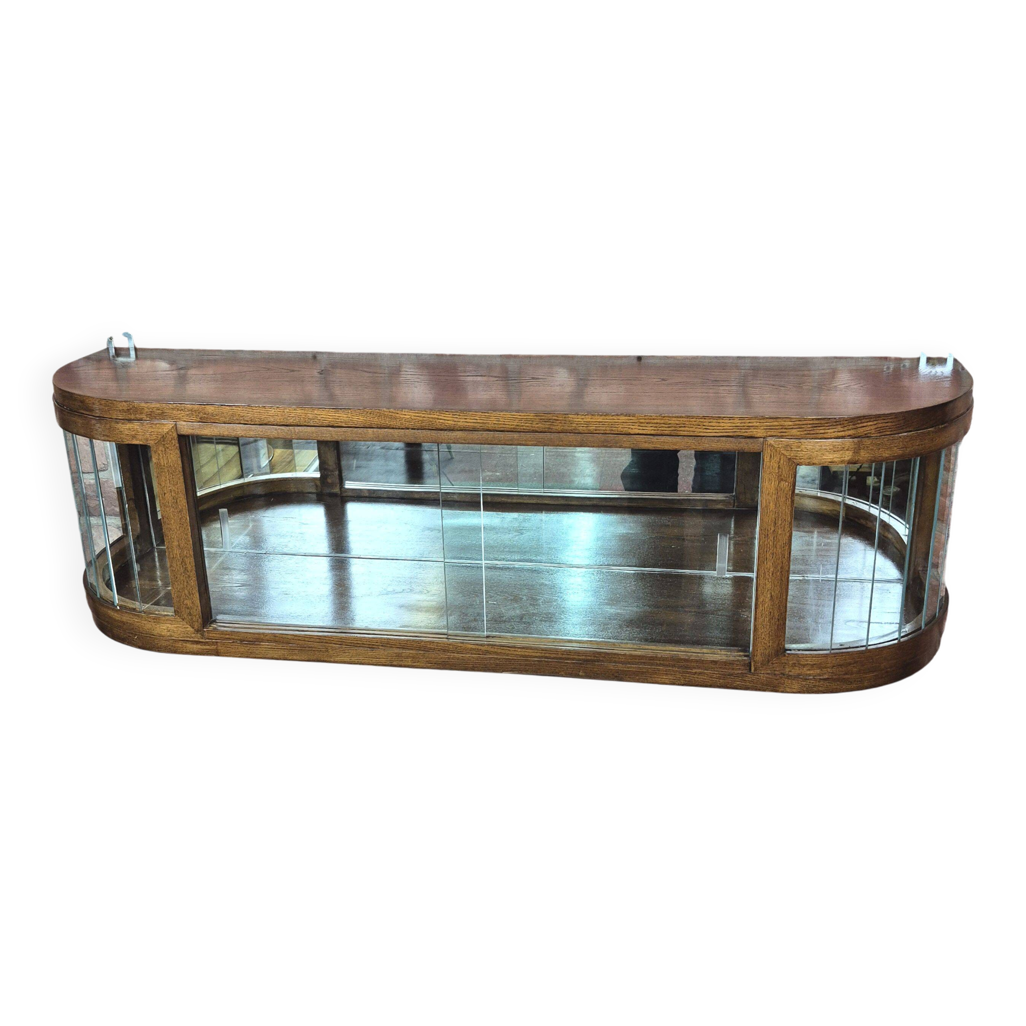 Upcycled Art Deco Oak Wall Display Cabinet with Slatted Glass Corners - 195