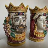 Pair of vases heads di Moro Caltagirone Italian design Sicily