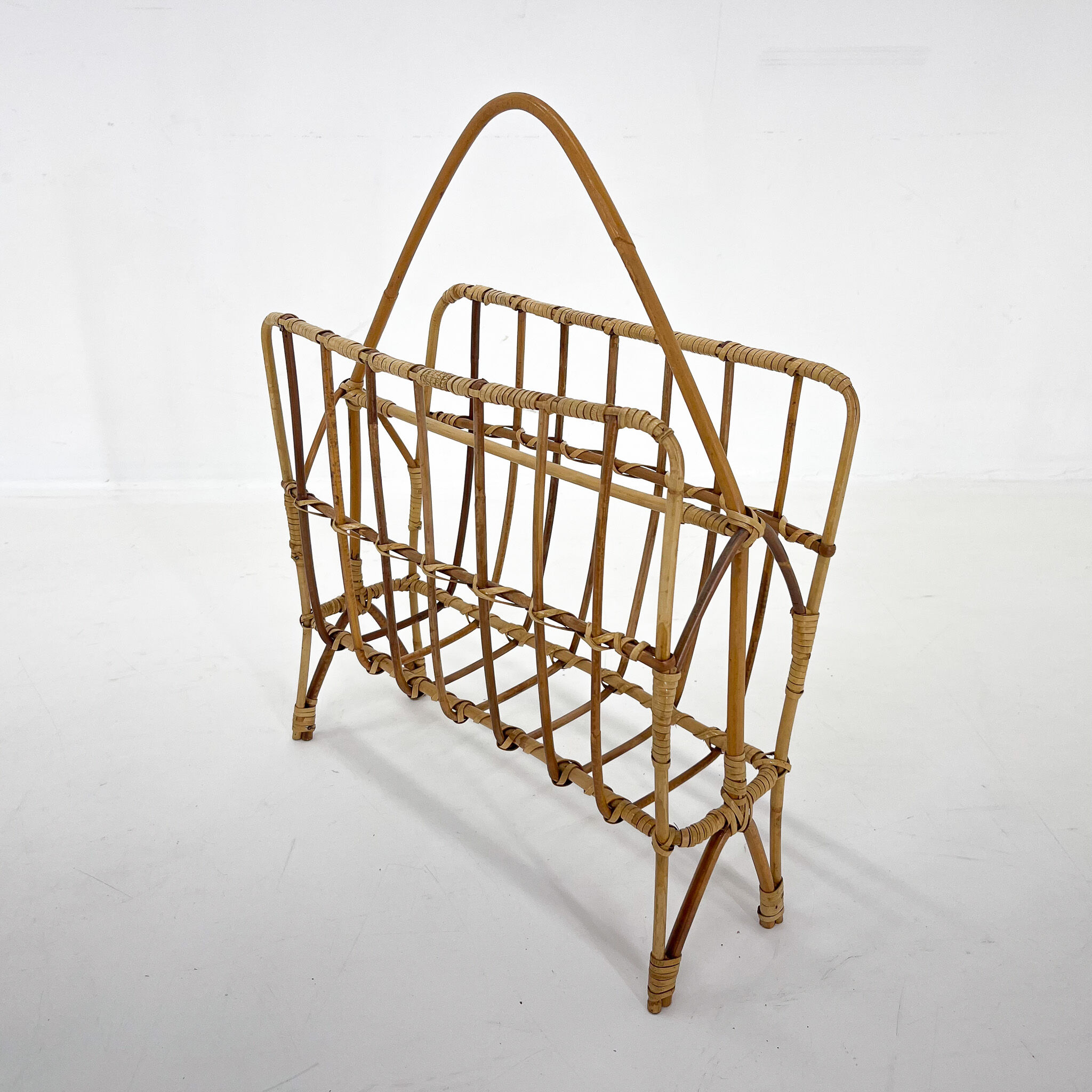 1970s Bamboo Magazine Holder, Czechoslovakia