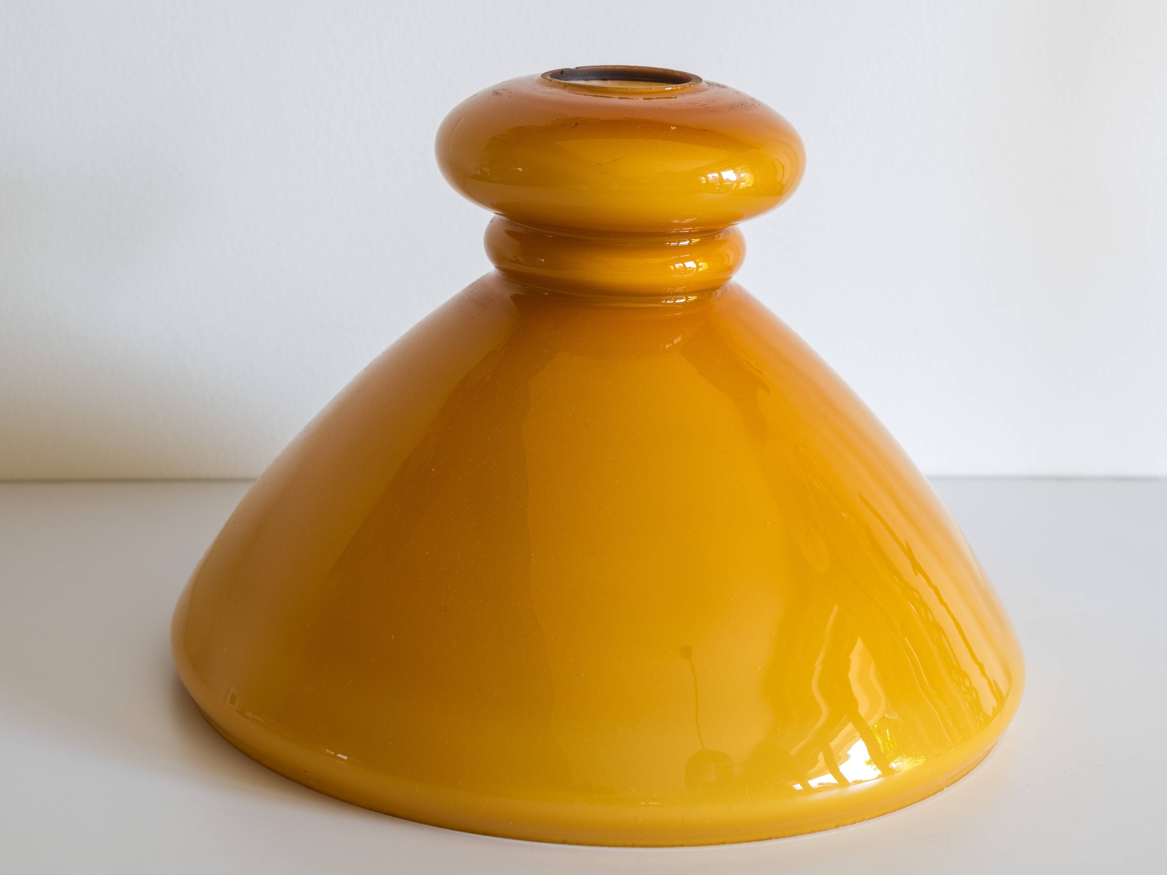 1970s honey yellow opaline pendant light with leather hook