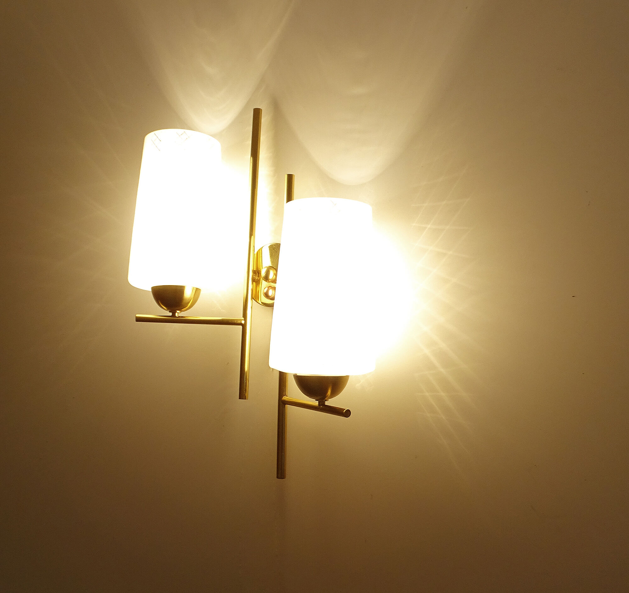 Pair vintage wall lamps 60 glass brass
