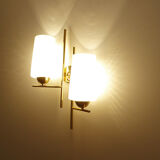 Pair vintage wall lamps 60 glass brass