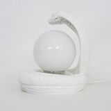 Vintage White Cobra Snake Lamp in Ceramic and opaline globe. 80 years