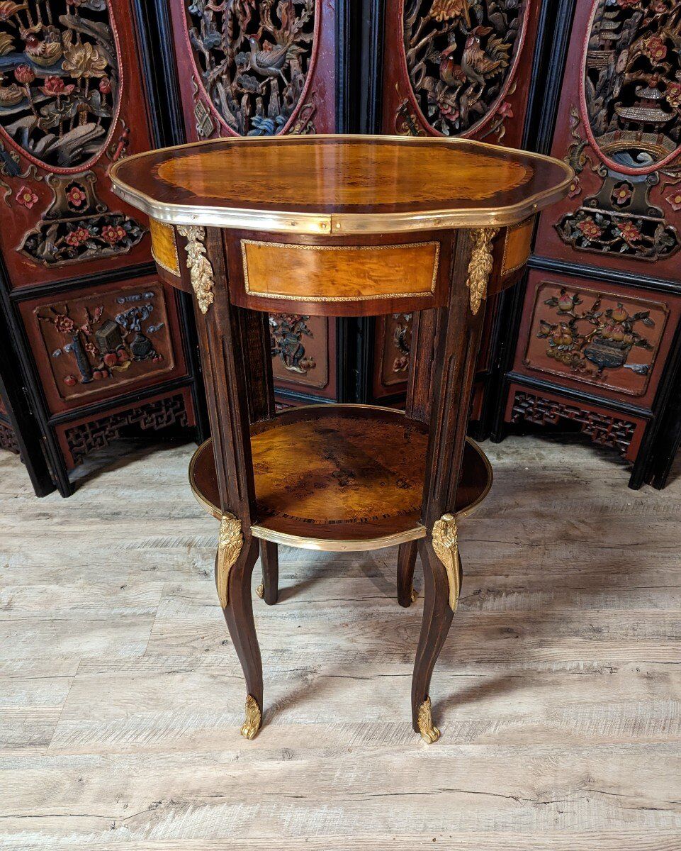 Pair of Louis XV style bedside tables in marquetry