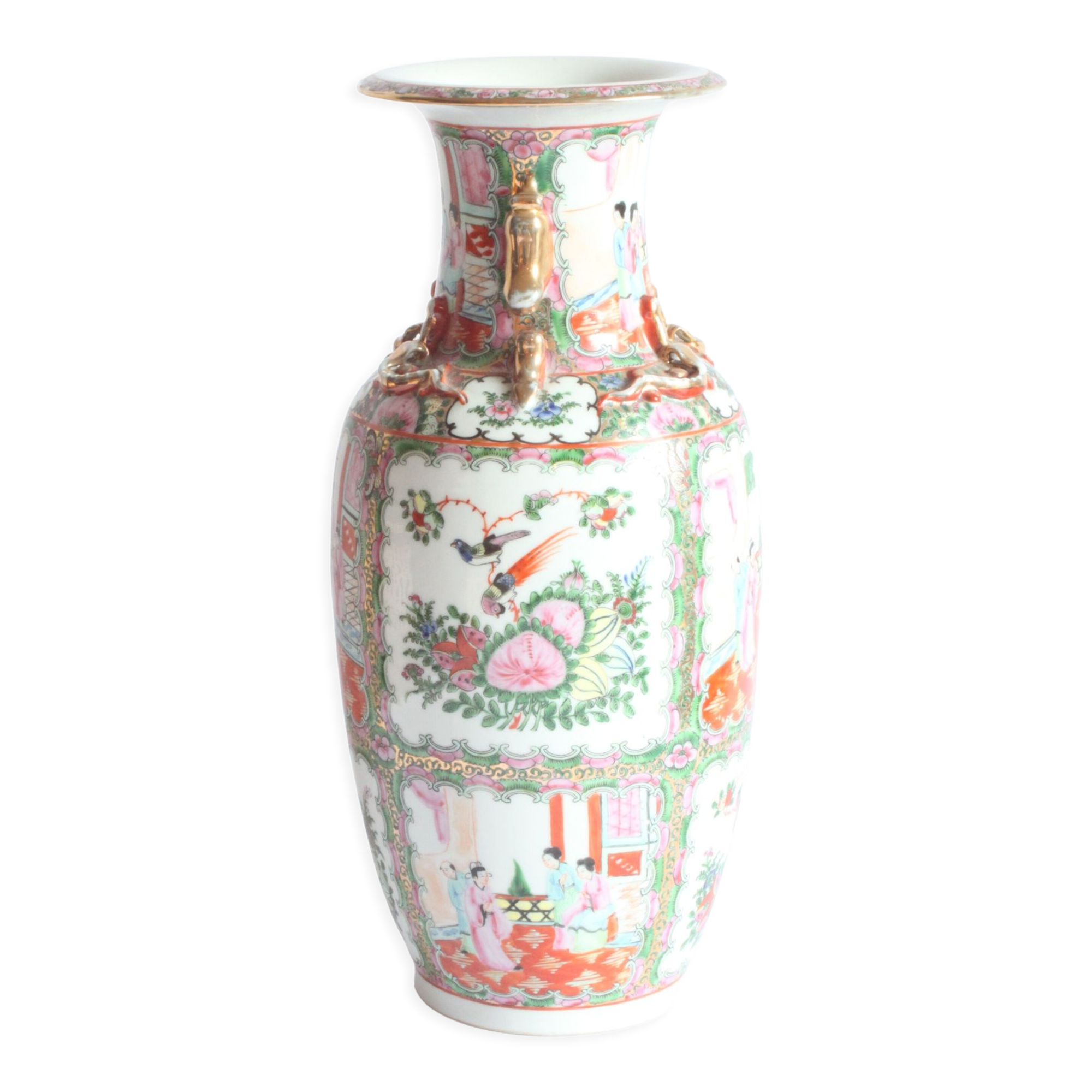 Vase médaillon de rose de Canton chinois, 19ème siècle