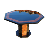 Octagonal table paul michel lacquered black and elm magnifying glass