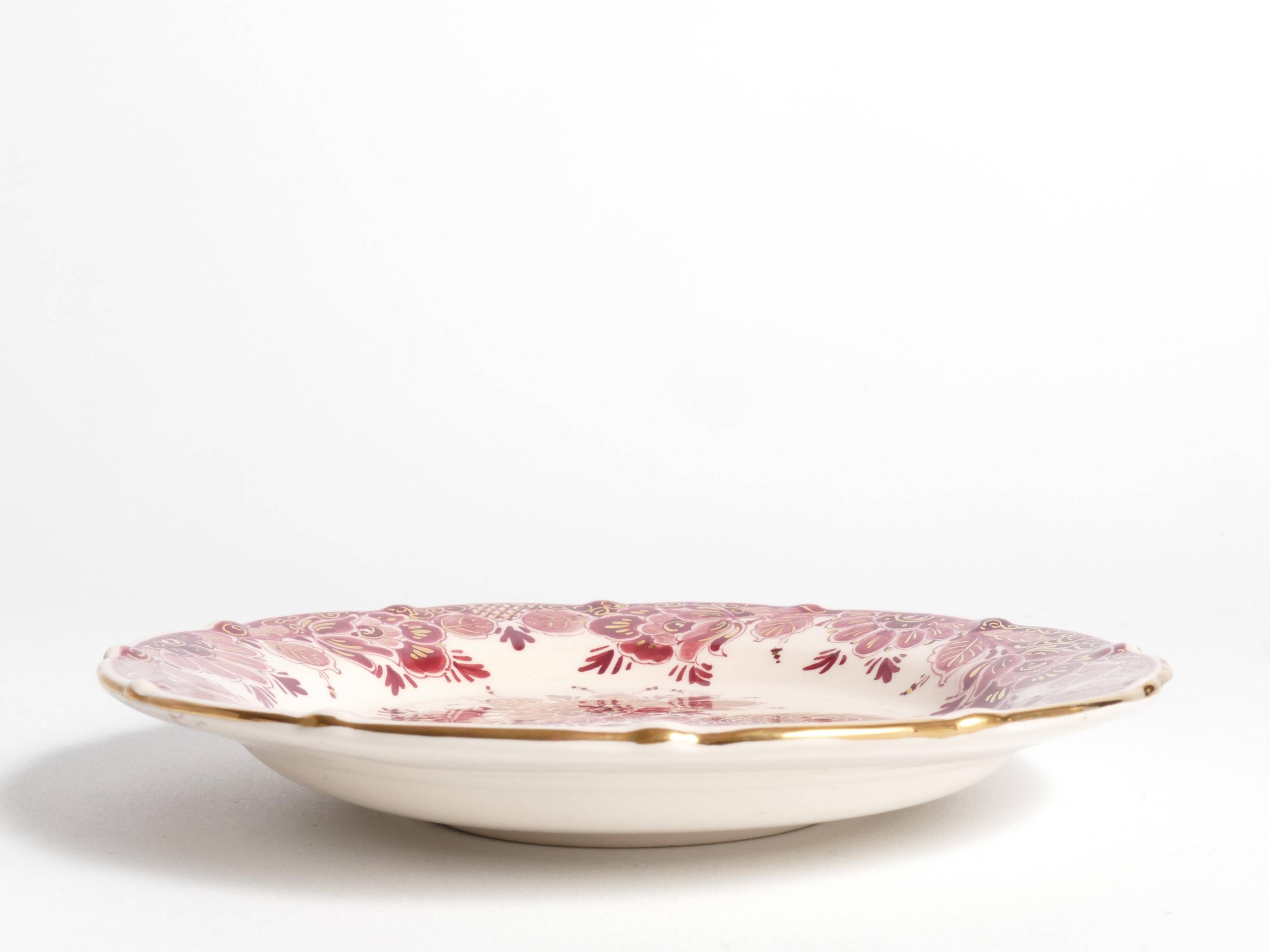Regina Gouda Delft Hand-Painted Plate Red Peacock & Floral Motif Holland, 1950s