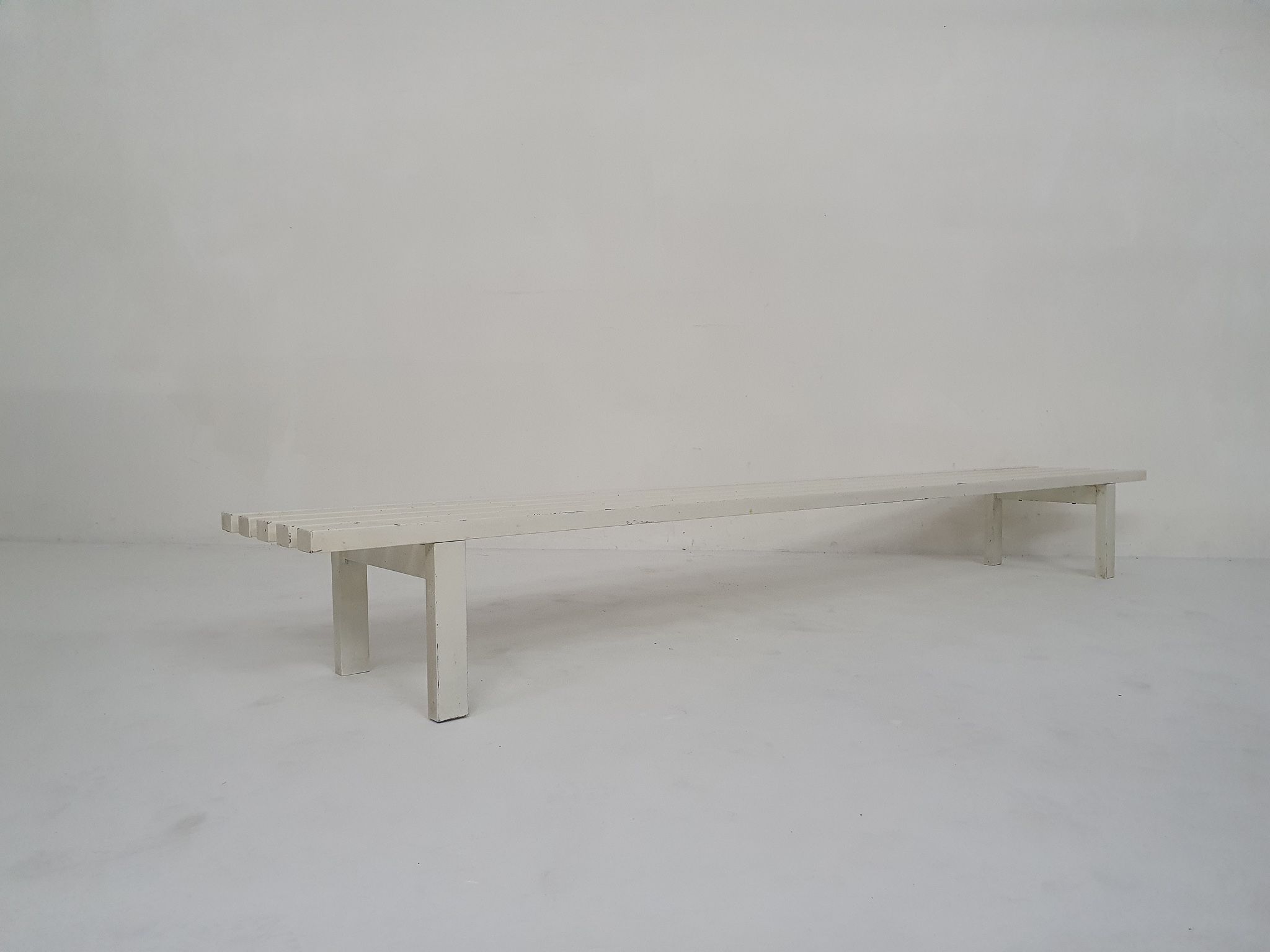 White metal slat bench, The Netherlands 1950's