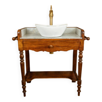 Meuble vasque en marbre et bois d'époque Louis-Philippe avec miroir