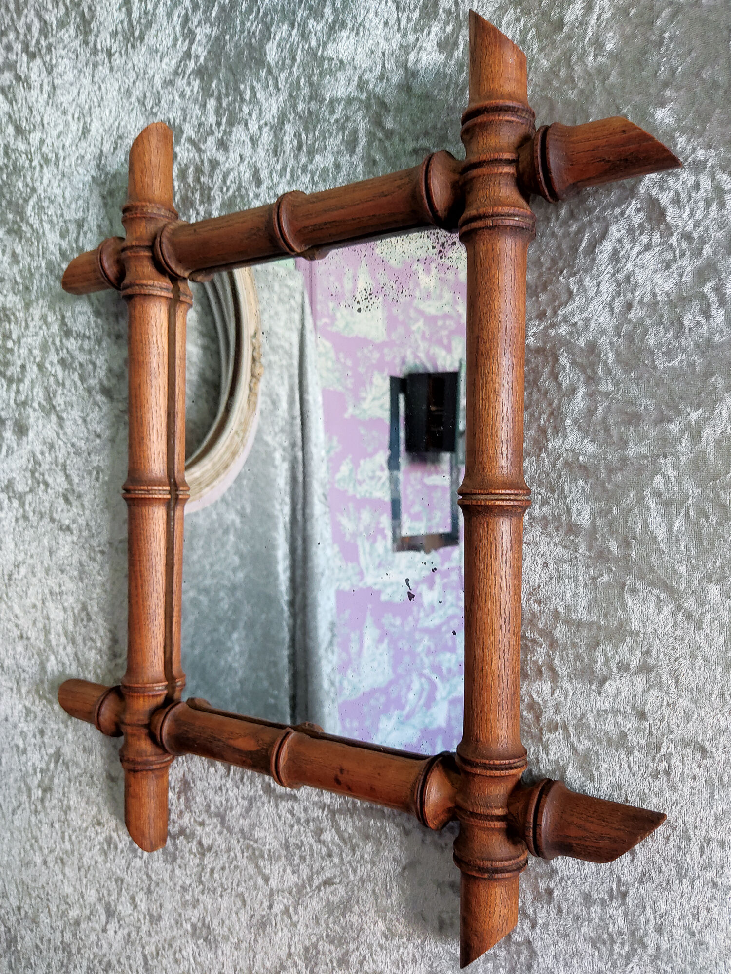 Wooden barber mirror imitation bamboo from the 20s