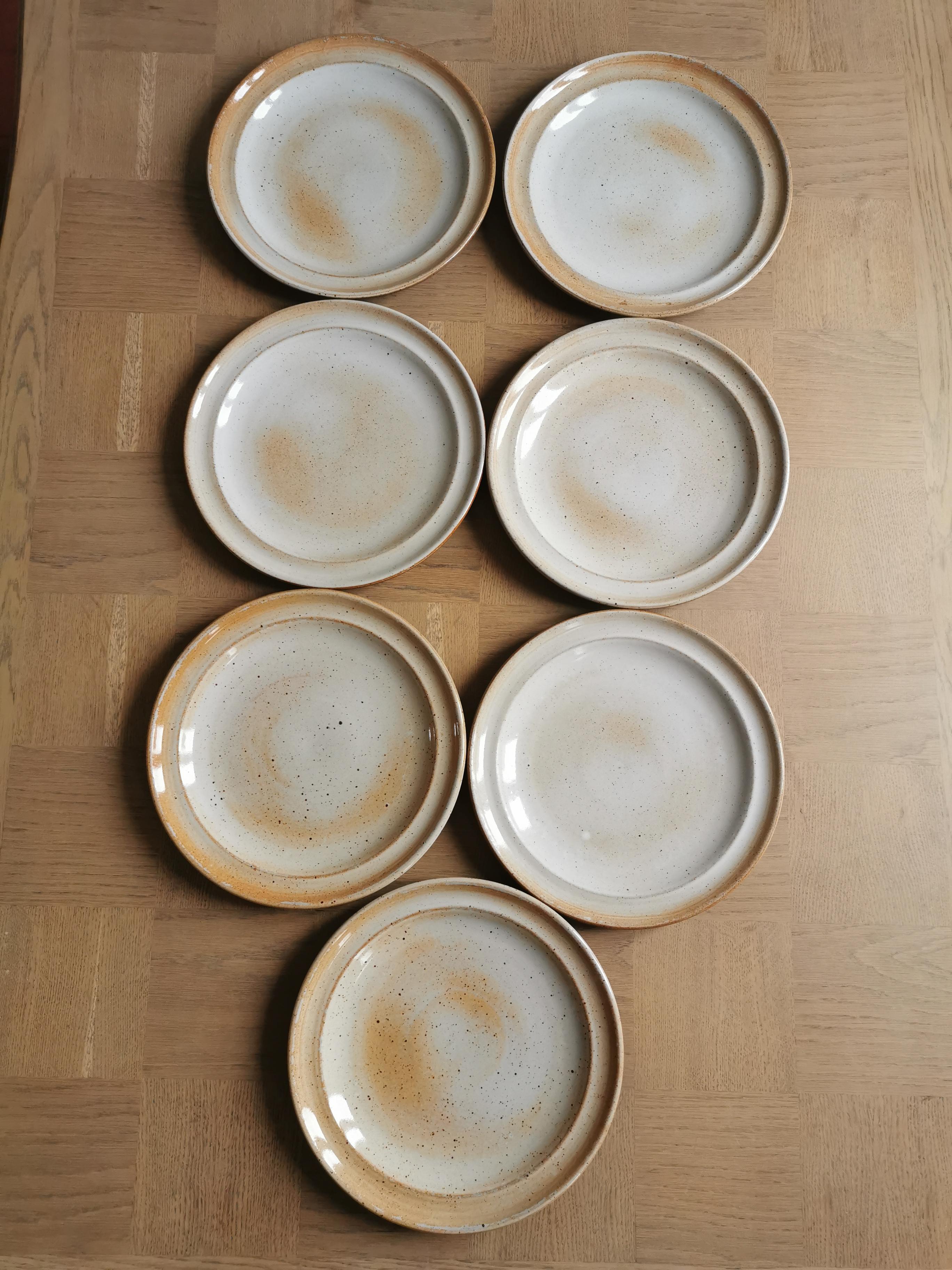 service of 7 vintage plates in Marais sandstone