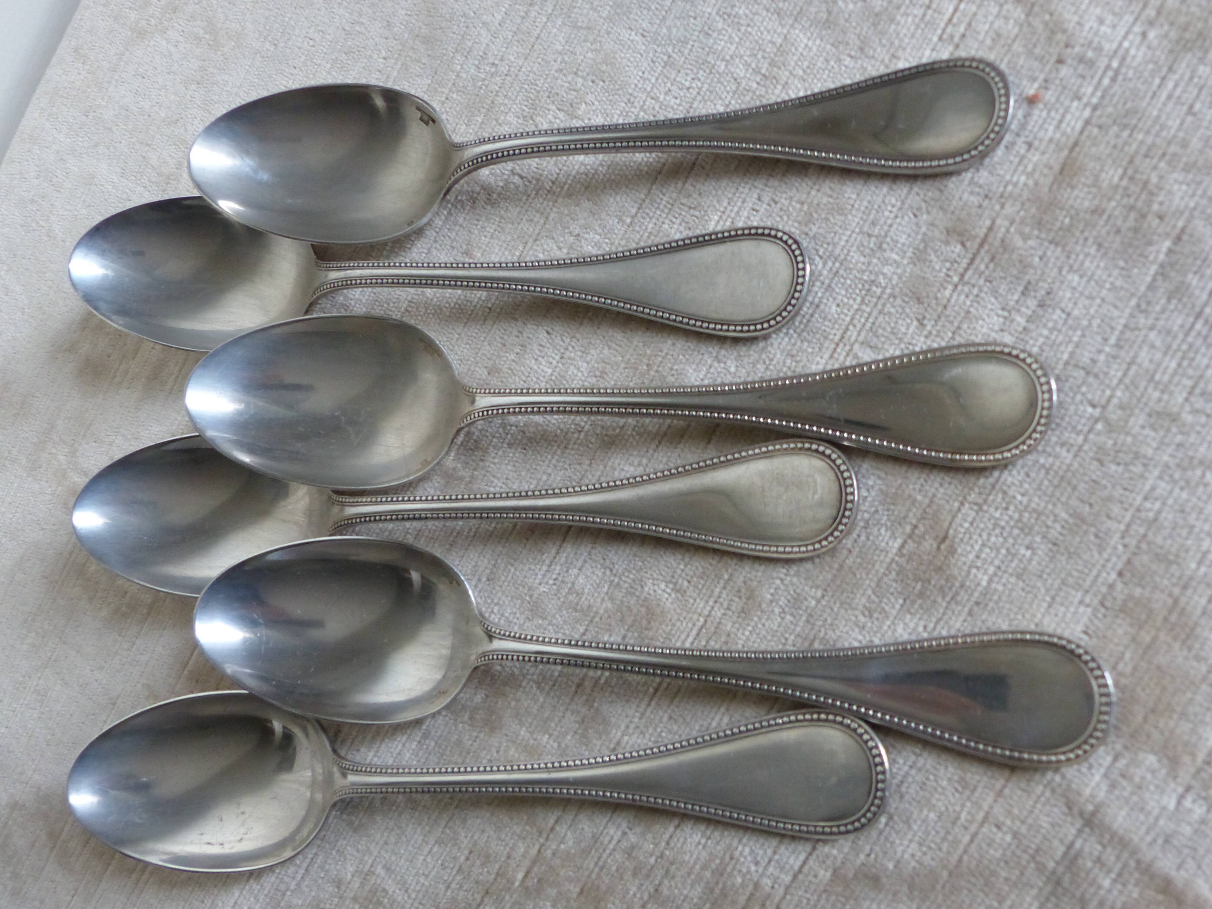 Six spoons, six forks, a ladle Christofle beaded style
