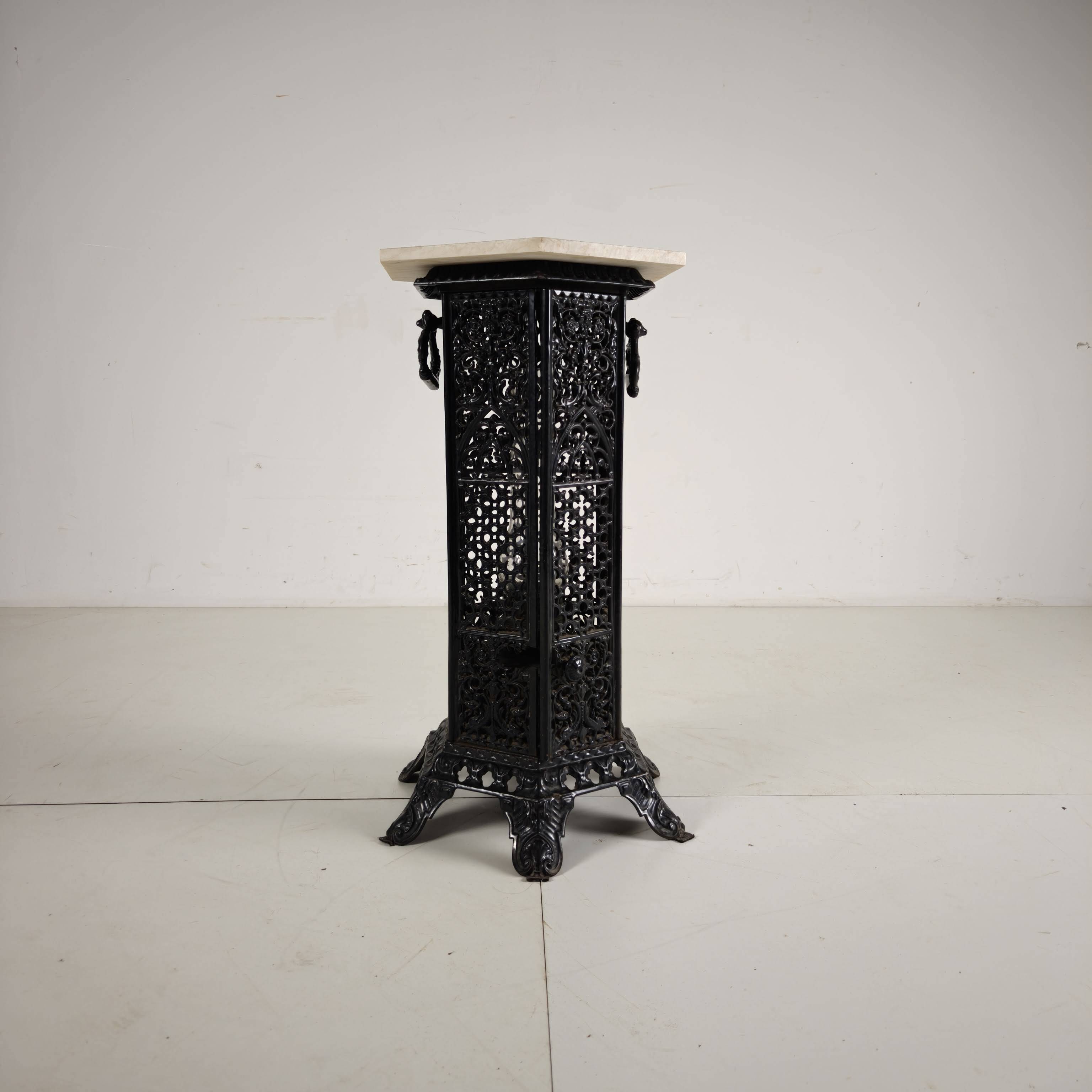 Orientalist Cast Iron side table with Marble Top, late 19th Century