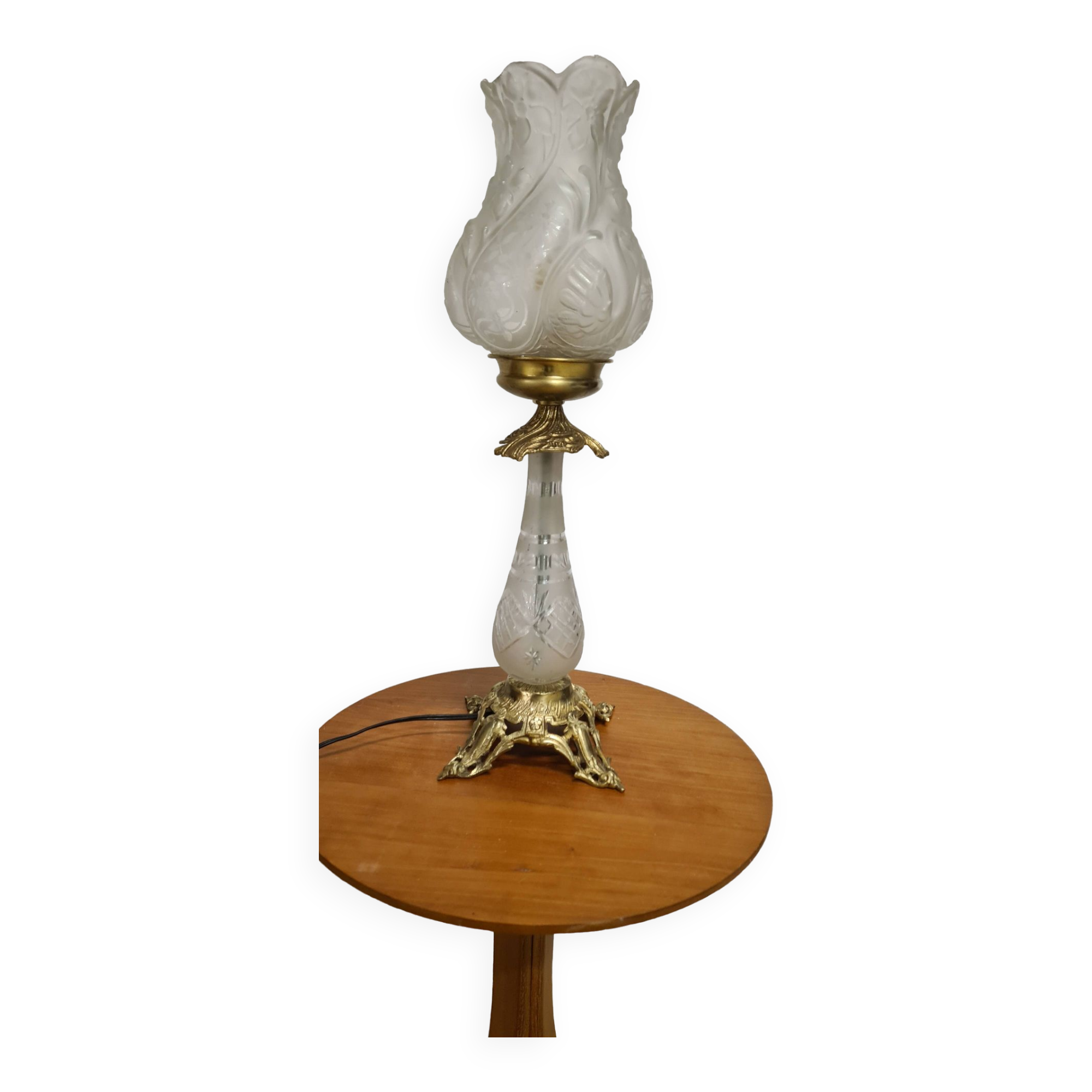 Cut crystal and bronze lamp