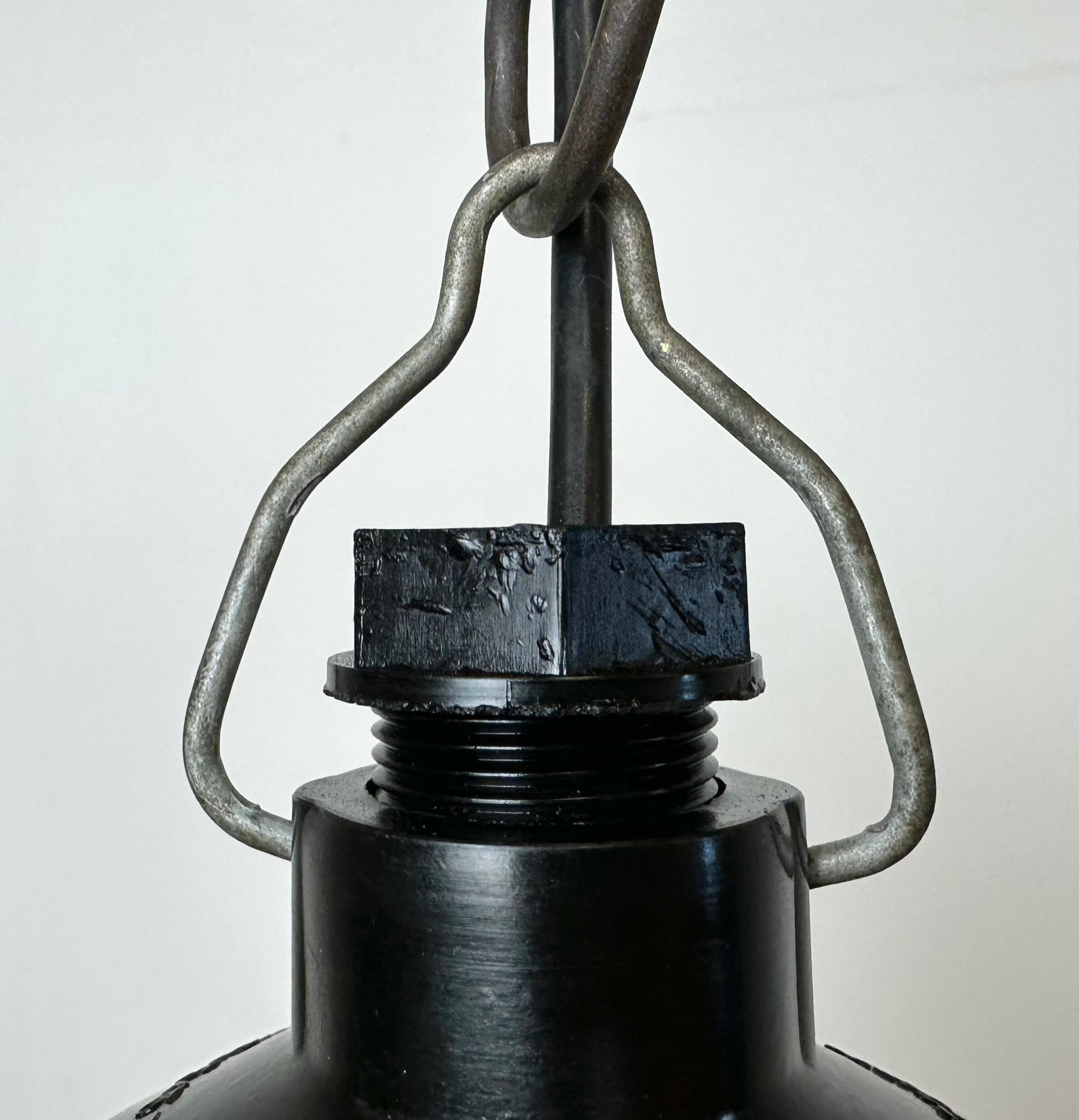 Industrial bakelite pendant light with frosted glass, 1970s