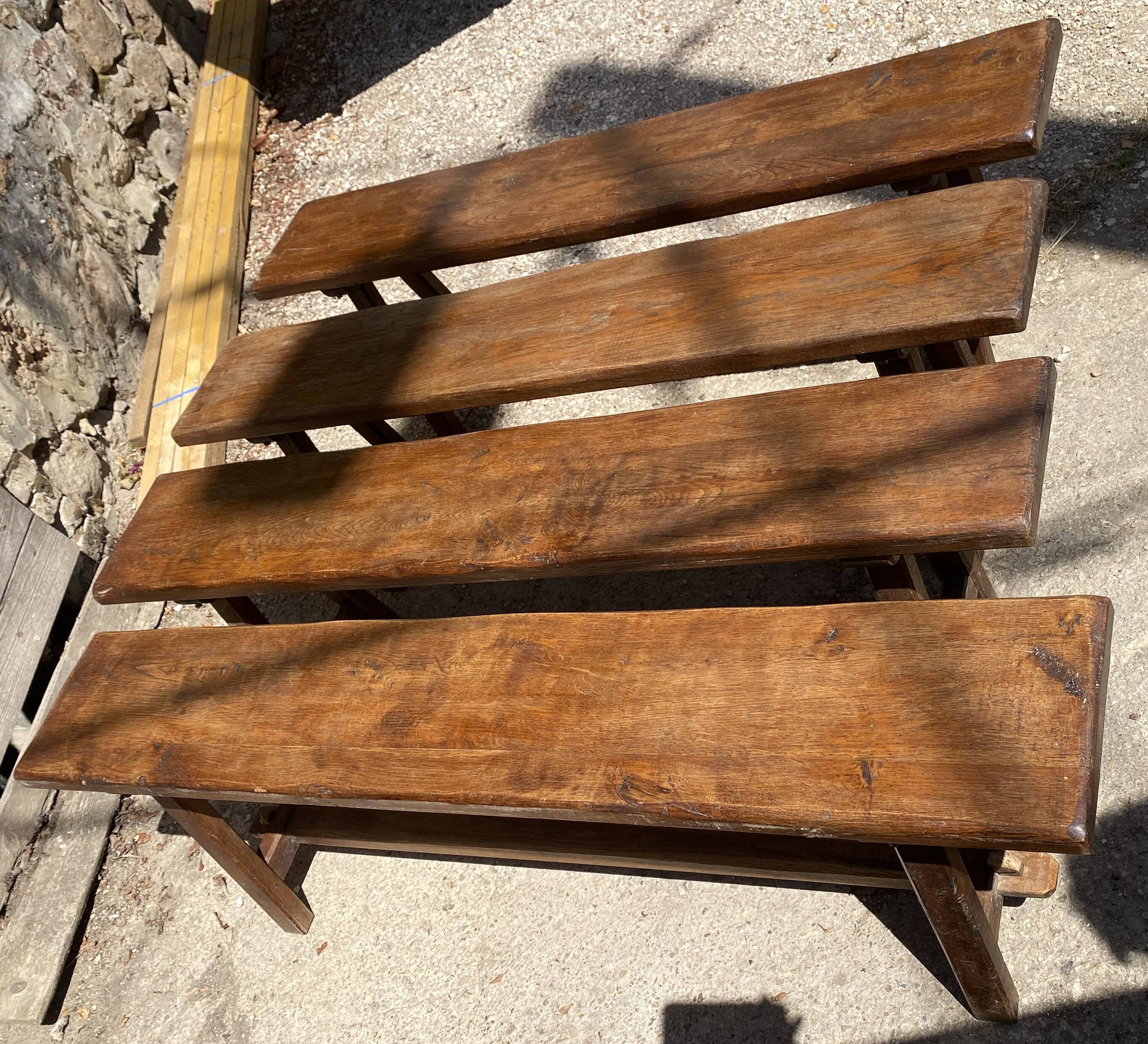 Solid oak farmhouse bench 140cm for rustic farmhouse table 1950