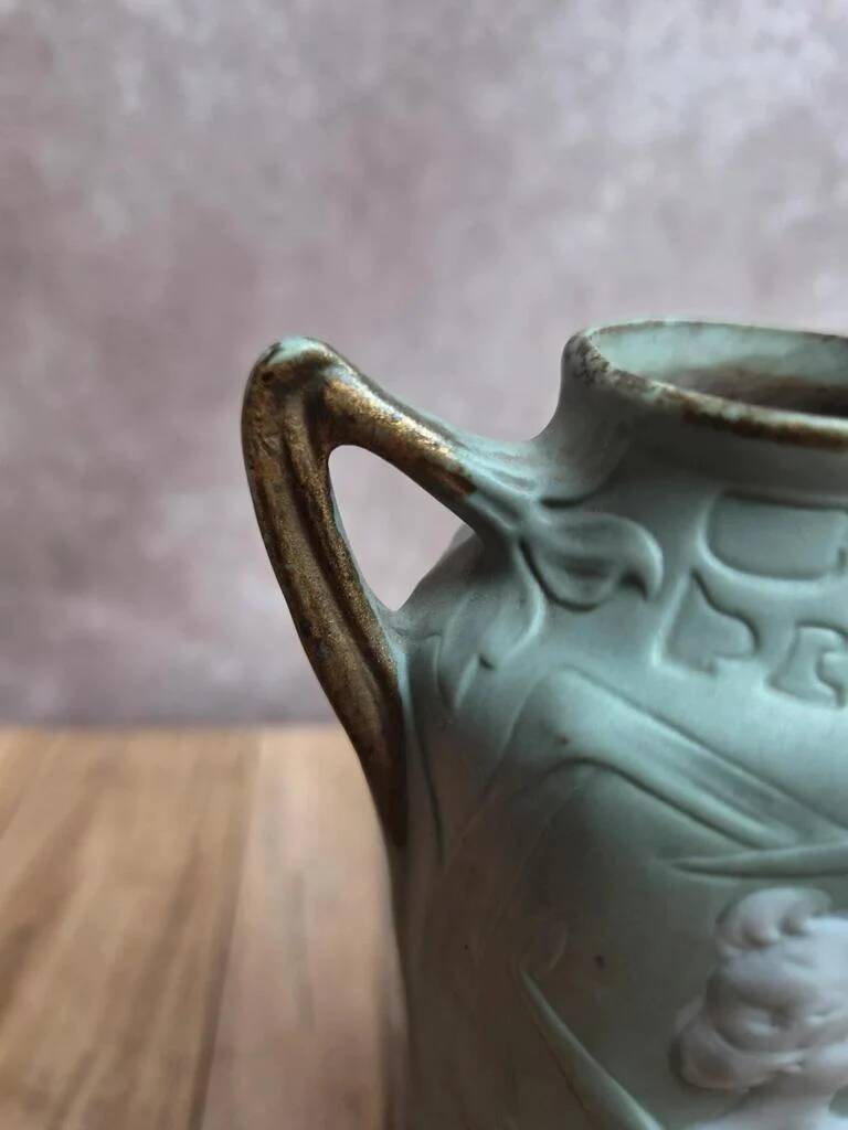 Vase Art nouveau Schäfer & Vater Jugendstil biscuit vert vers 1900