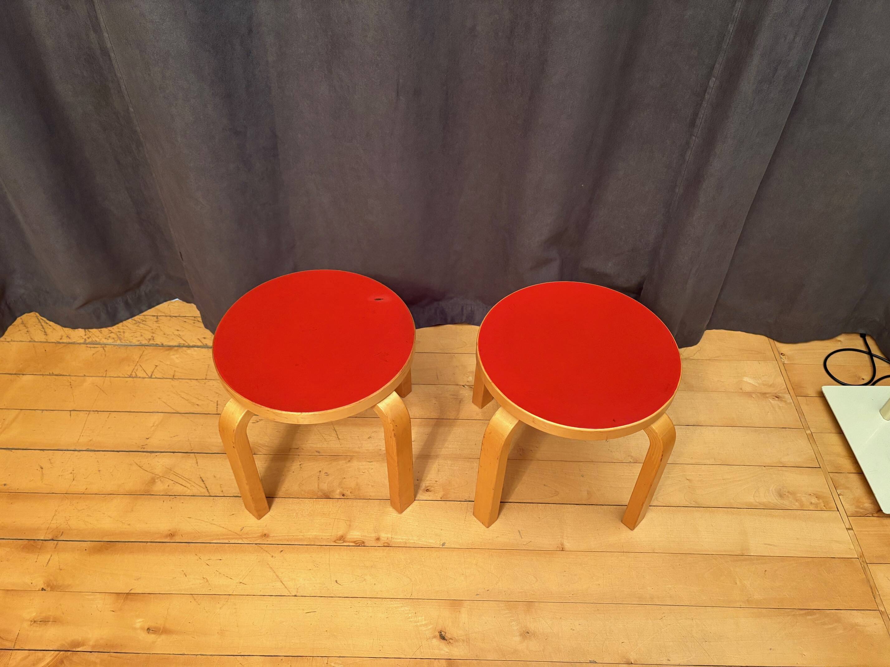 Pair of NE60 stools designed by Alvar Aalto, Artek, Finland, 1980s