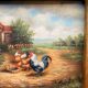 Oil on Panel Signed – Courtyard Scene with Roosters and Hens