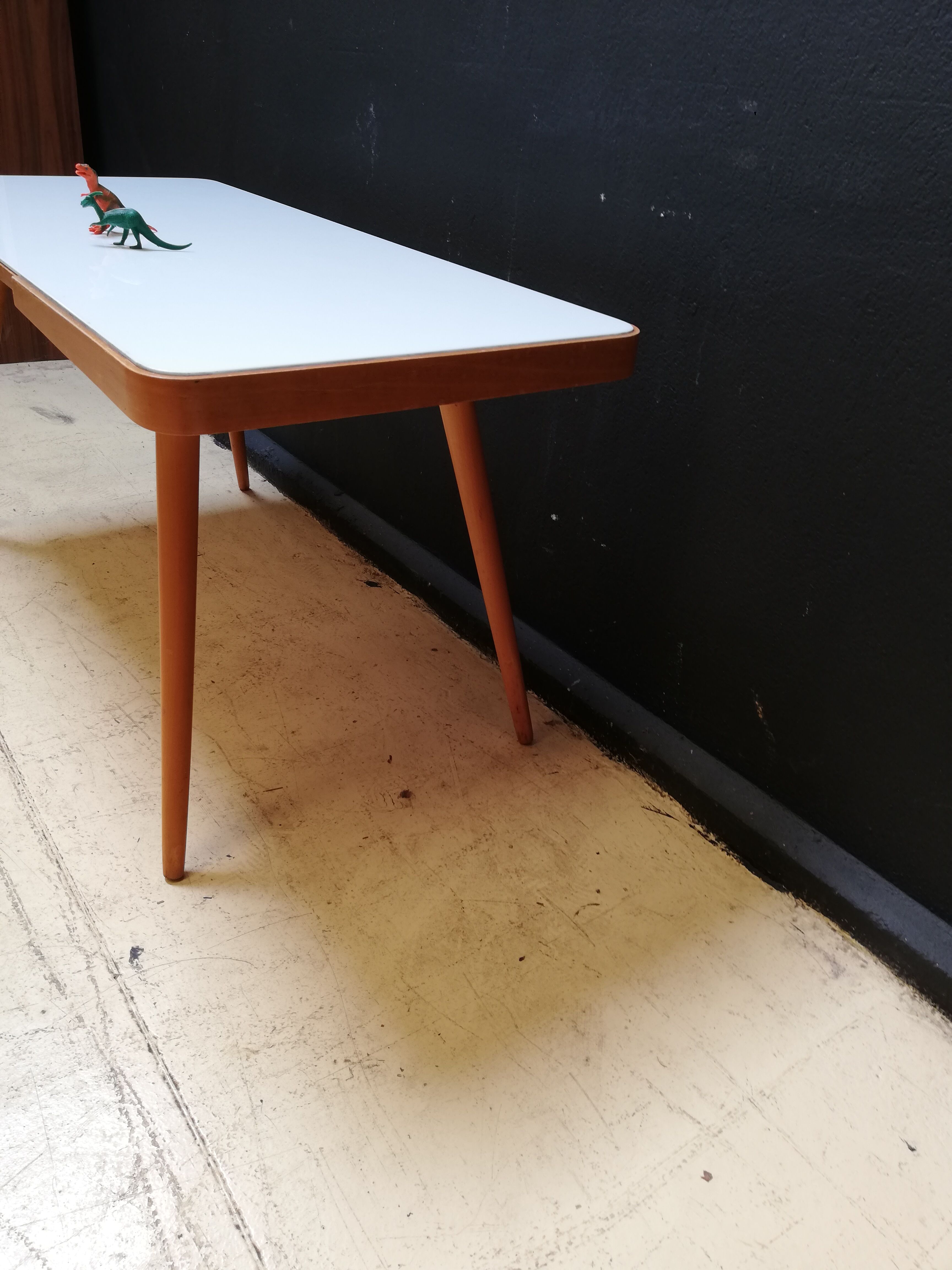 Wooden coffee table, children's desk glass top, interier praha, 1960, Czechoslovakia