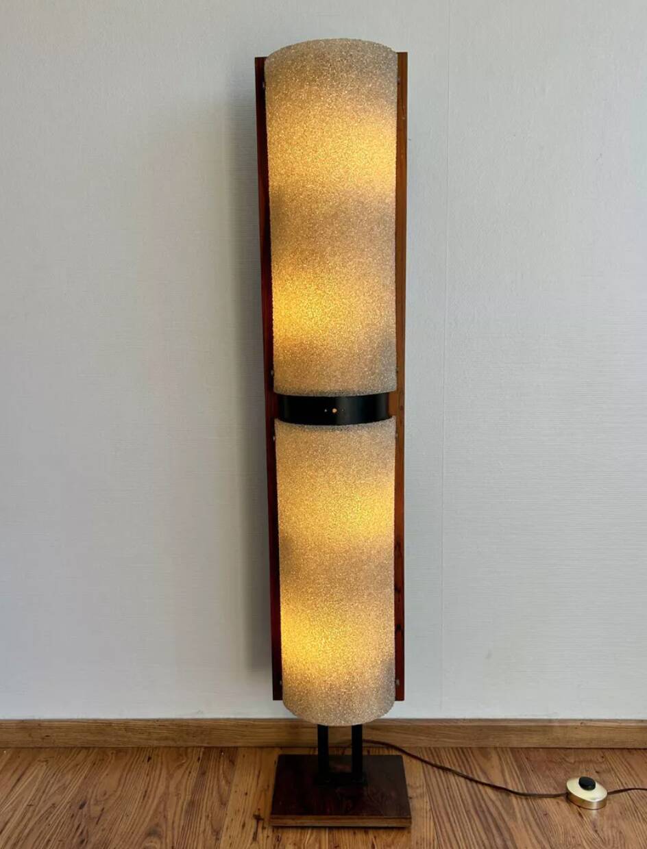 Vintage floor lamp, Rosewood and Perspex, France 1960