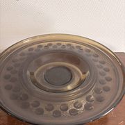 70s Pressed Glass Smoke Fruit Bowl Coupe Stand Space Age