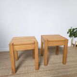 2 solid beech wood stools 1980