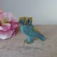 Miniature brass owl figurine with blue eyes, small owl vintage Greek art sculpture