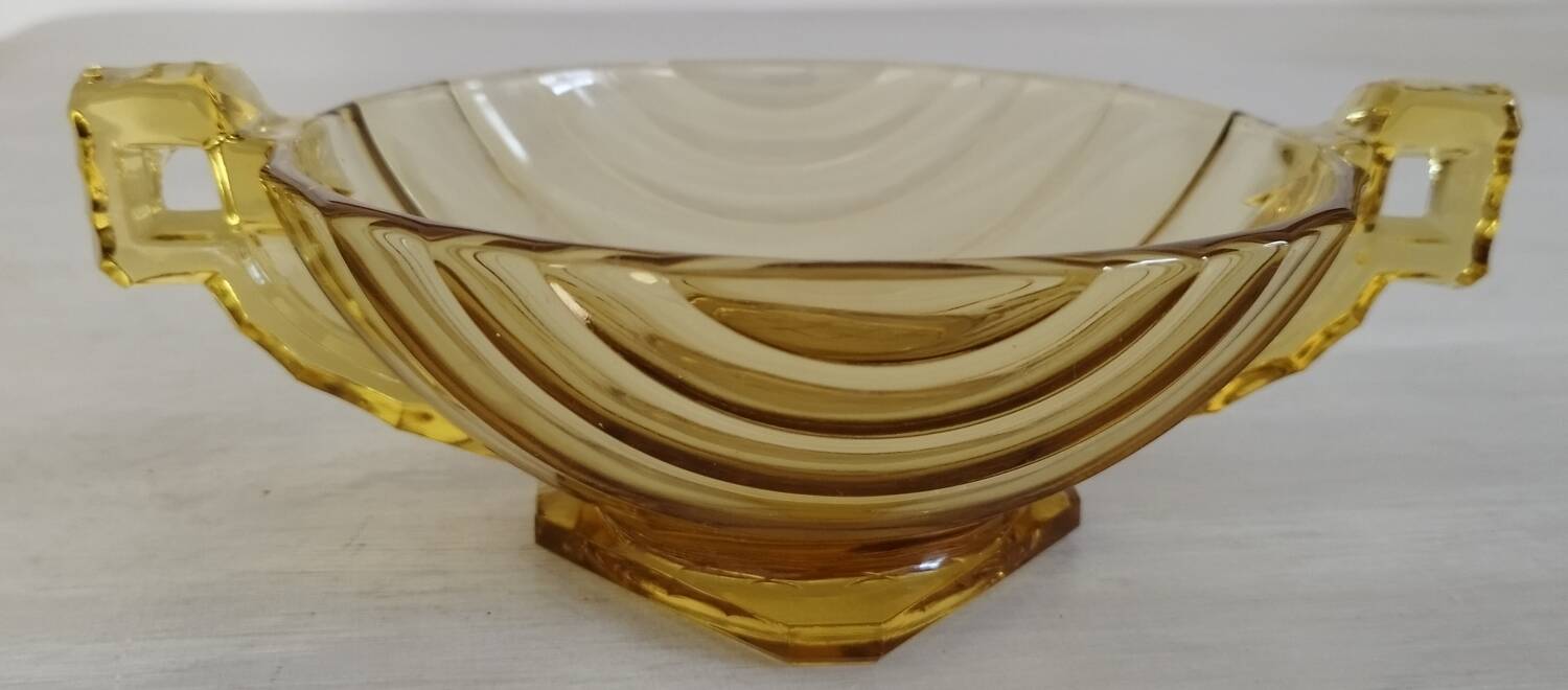 Molded glass fruit bowl art deco style amber