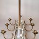 Eight-light chandelier in gilded brass and blue, 1950.