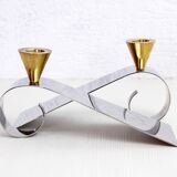 Pair of brass and chrome-plated metal candlesticks