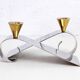 Pair of brass and chrome-plated metal candlesticks