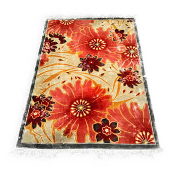 Tapis vintage en laine et soie – Fleurs grand format. Années 1970