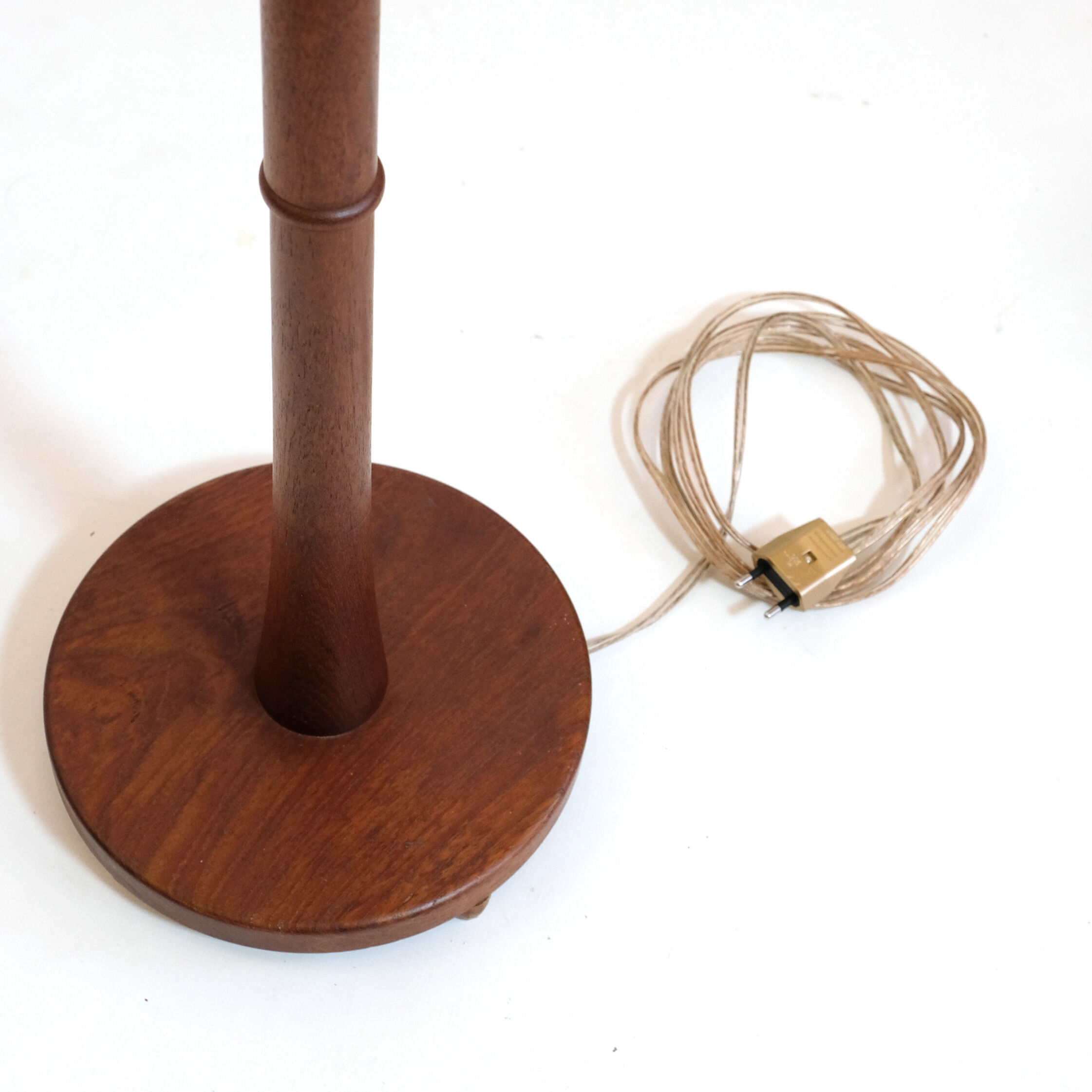 Teak floor lamp and wool lampshade Denmark 1960 1970
