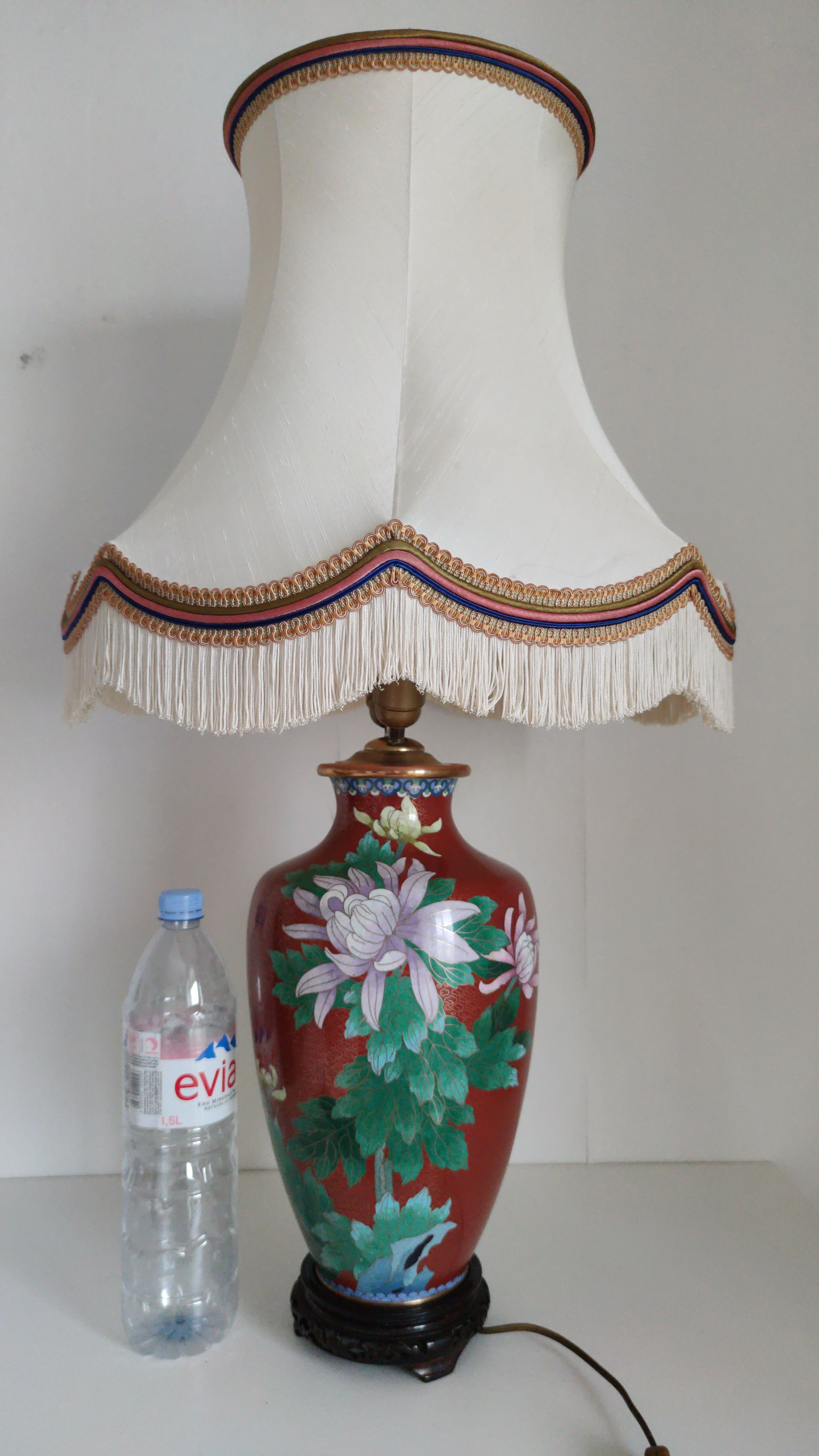 Large cloisonné lamp 77 a 100 cm of H , TBE