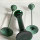Vintage Glass and Metal Candlesticks Green