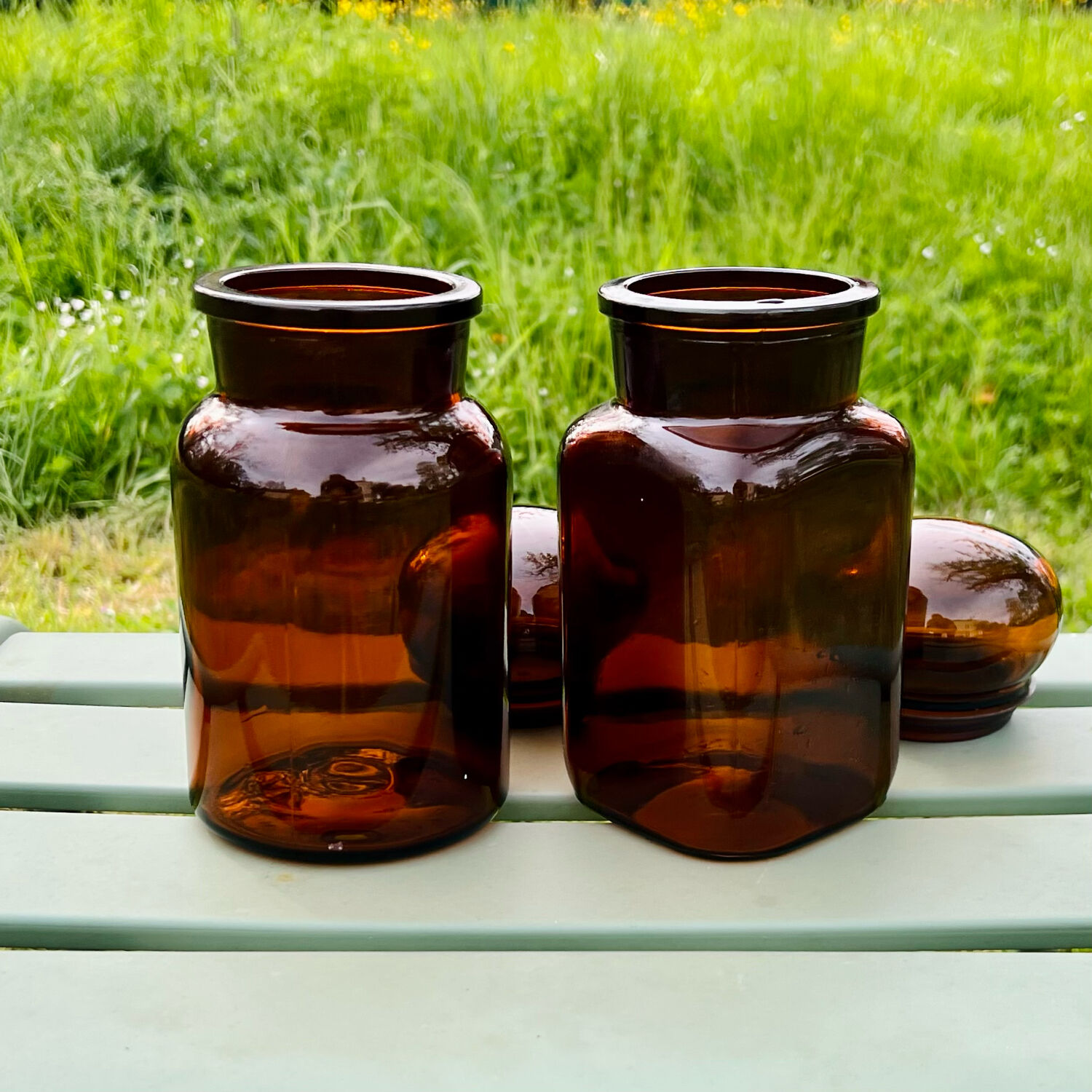 Pair of amber pots