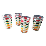 4 Vintage water or orangeade glasses. Screen-printed decoration