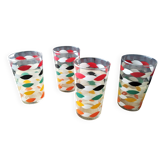 4 Vintage water or orangeade glasses. Screen-printed decoration.