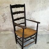 High back straw armchair