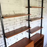 1950s mid-century wall unit teak and iron folding desk & cabinet module