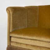 Mid century gold fringed velvet tub armchair