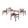Ensemble de quatre chaises de salle à manger italiennes en bois et en cuir du milieu du siècle