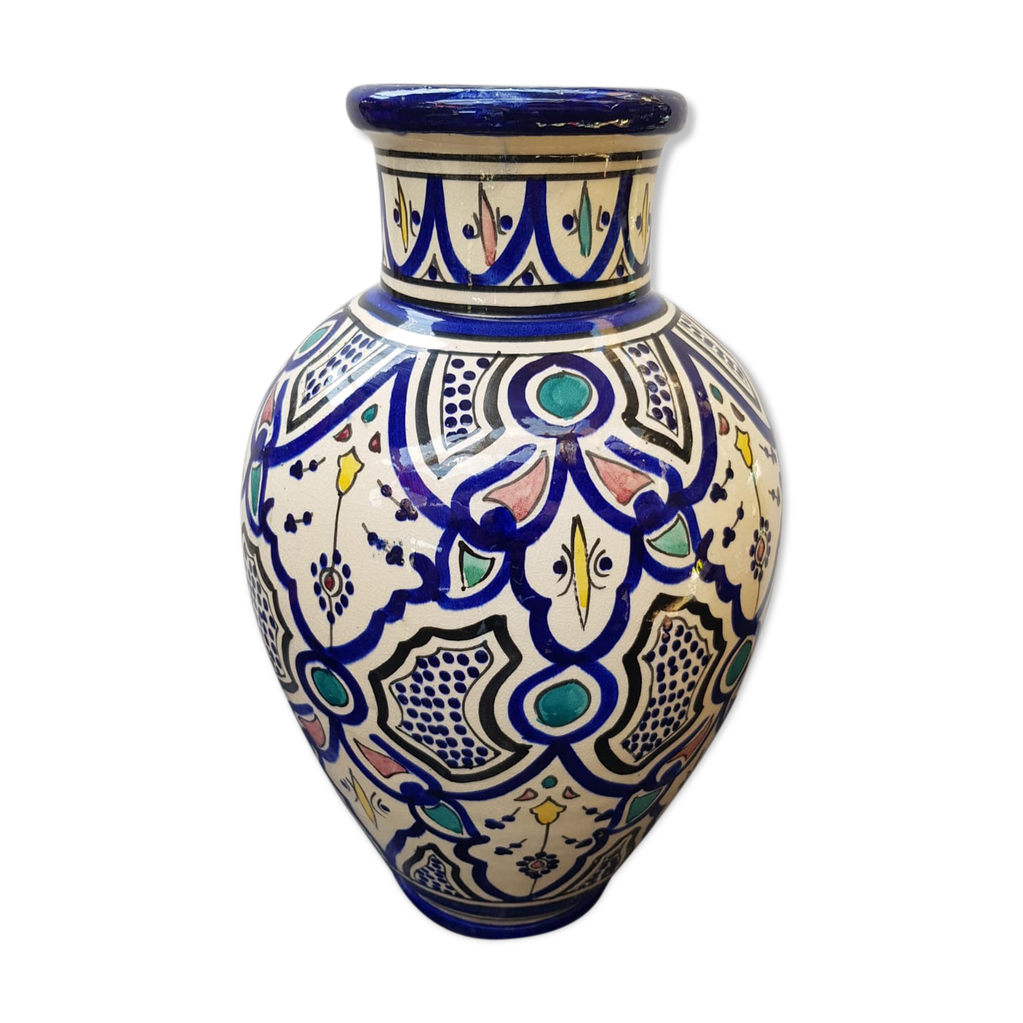 Old terracotta vase enameled painting vintage oriental style