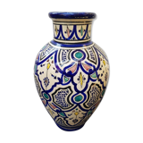 Old terracotta vase enameled painting vintage oriental style
