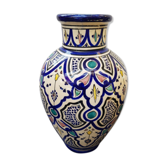 Ancien vase terre cuite peinture émaillée style oriental vintage