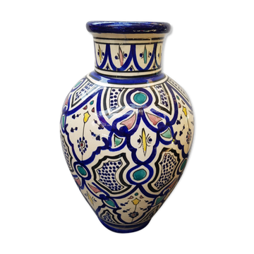 Old terracotta vase enameled painting vintage oriental style