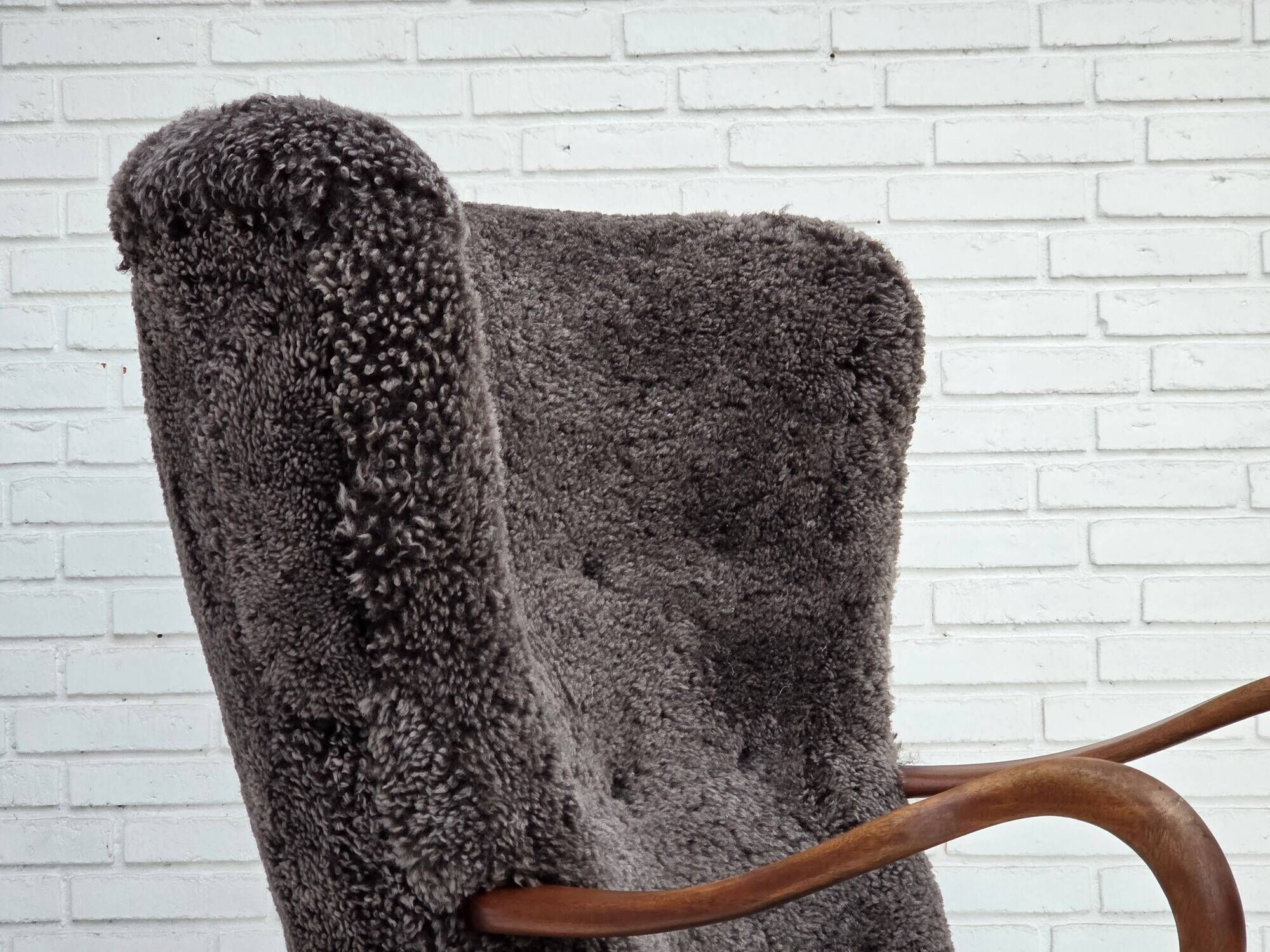 1960s, Danish armchair, reupholstered, genuine sheepskin.