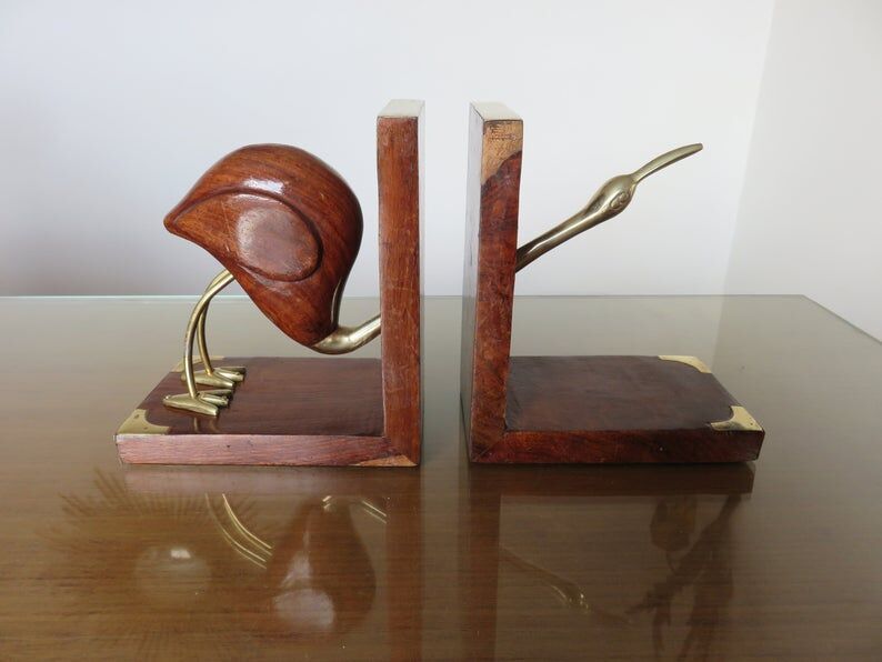 Pair of greenhouse pounds "heron" in wood and brass 70s